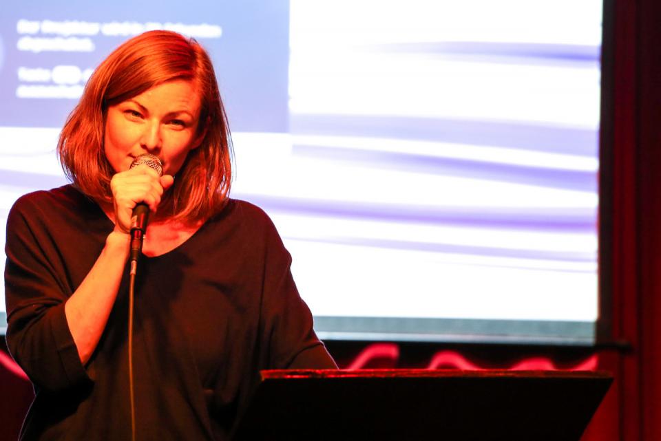 Woman with a microphone