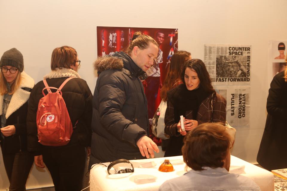 Couple looking at an installation
